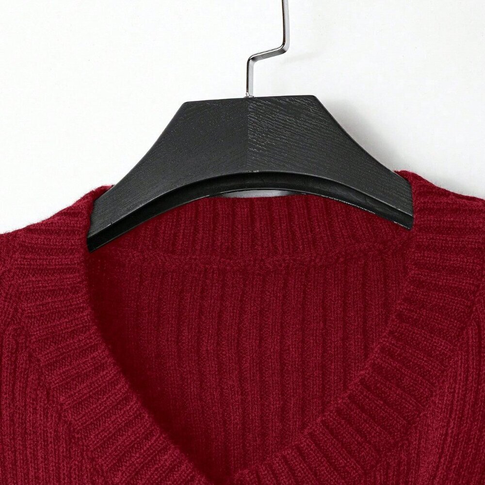 burgunday belted knit sweater top - Picture 4 of 5